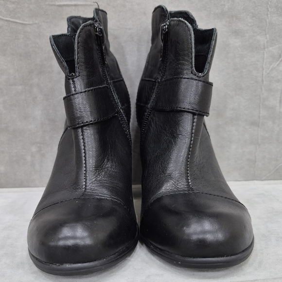 Born ankle boots women's 7 black leather block heel cap toe side zip - Picture 4 of 14